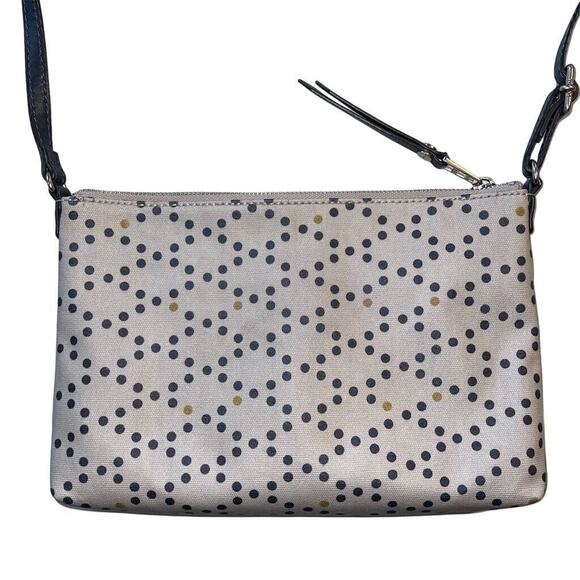 Fossil Dawson Polka Dot Crossbody Bag Purse Gray Navy Mustard Adjustable Strap - Picture 11 of 16